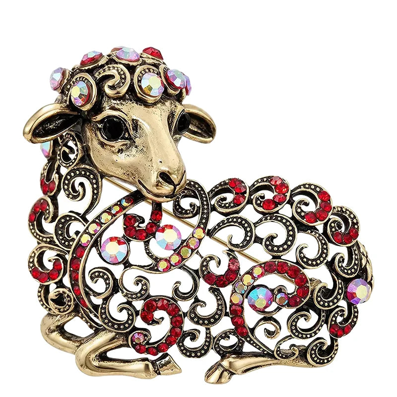 Vintage Openwork Jeweled Ram Brooch