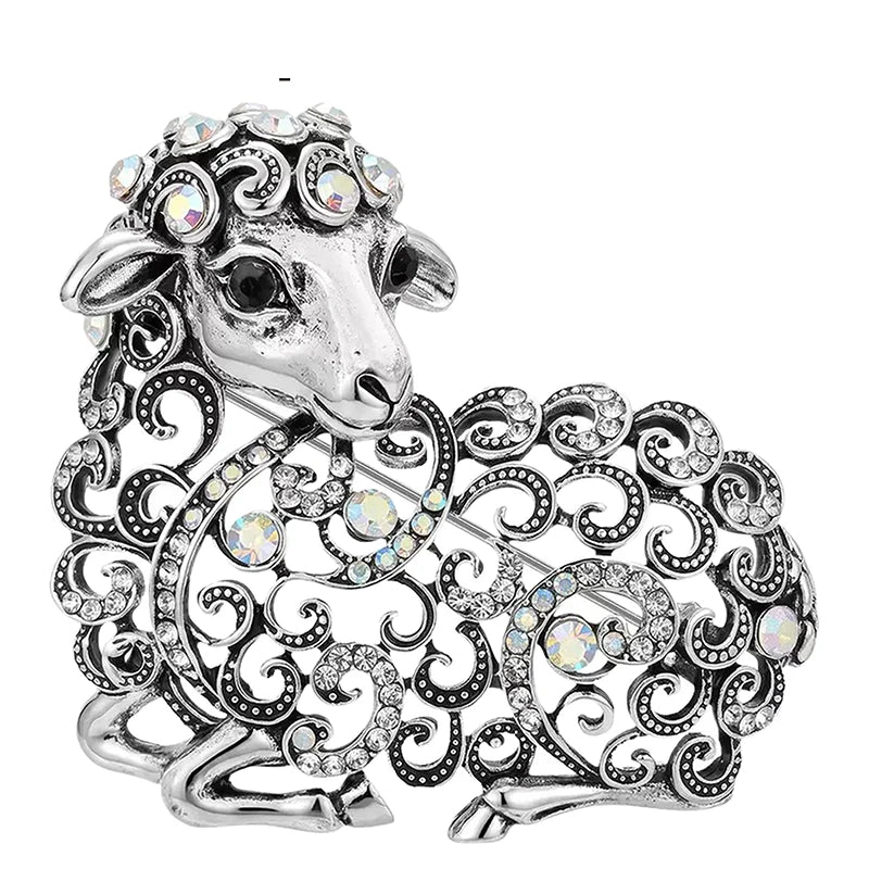 Vintage Openwork Jeweled Ram Brooch