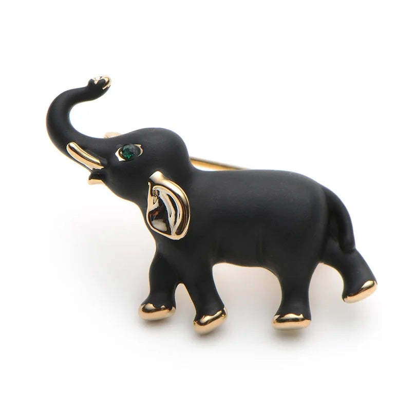 Black Enamel Raised Trunk Elephant Brooch