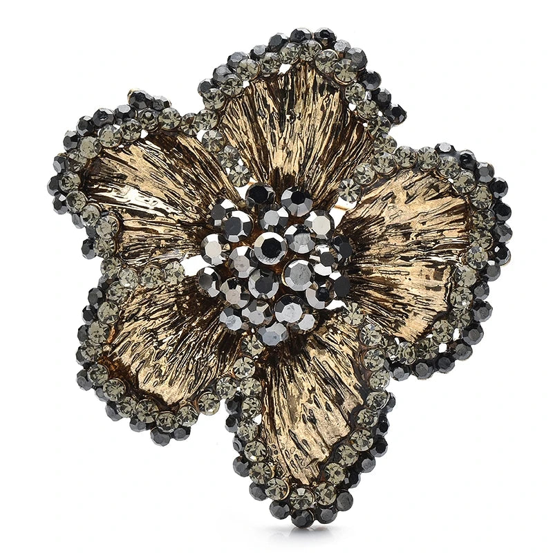 Vintage Textured Five-Petal Flower Brooch