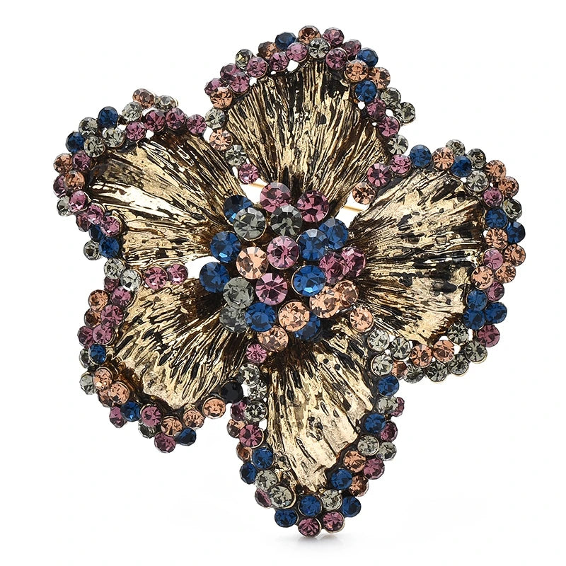 Vintage Textured Five-Petal Flower Brooch