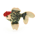 Enamel Goldfish with Red Jeweled Crown Brooch