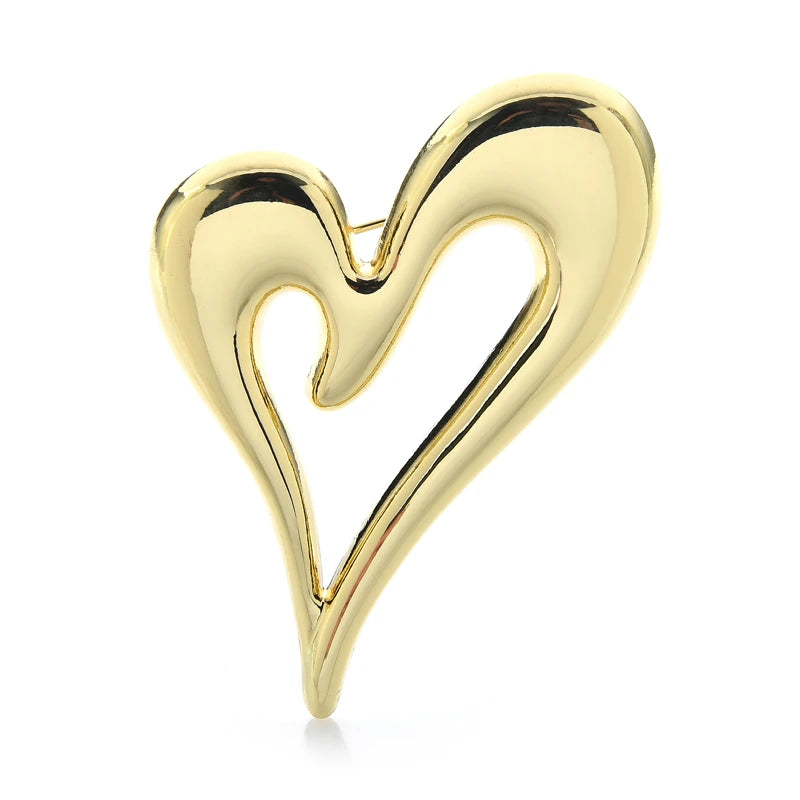 Sculpted Asymmetric Open Heart Brooch
