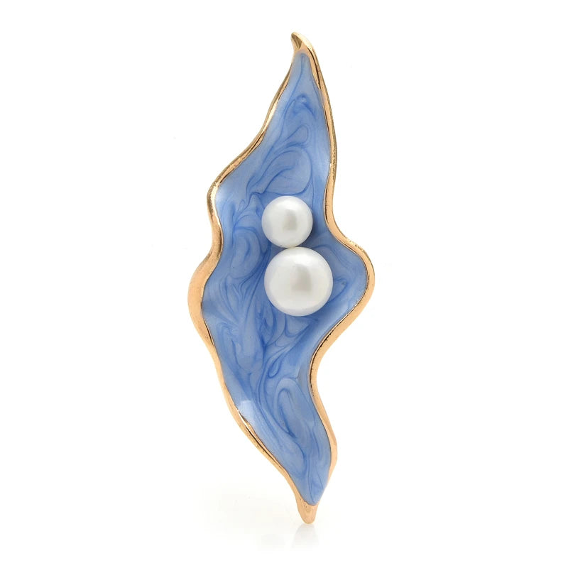 Wavy Enamel Petal with Pearl-Look Beads Brooch