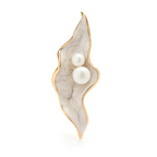 Wavy Enamel Petal with Pearl-Look Beads Brooch