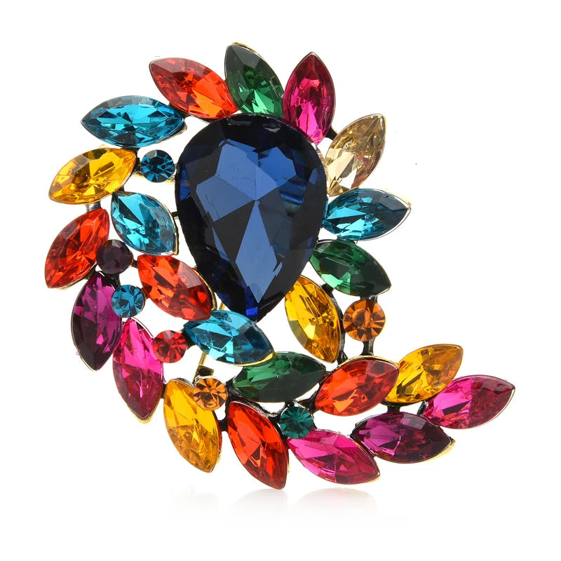 Jeweled Teardrop with Marquise Leaf Spray Brooch