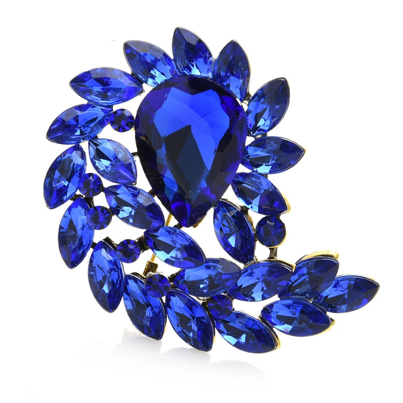 Jeweled Teardrop with Marquise Leaf Spray Brooch