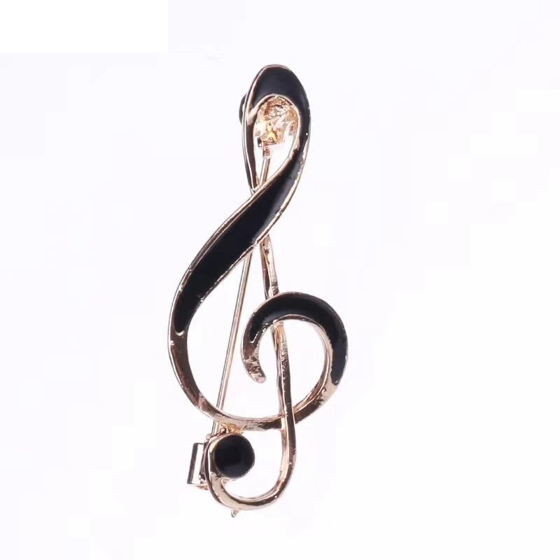 Black Enamel Treble Clef Brooch