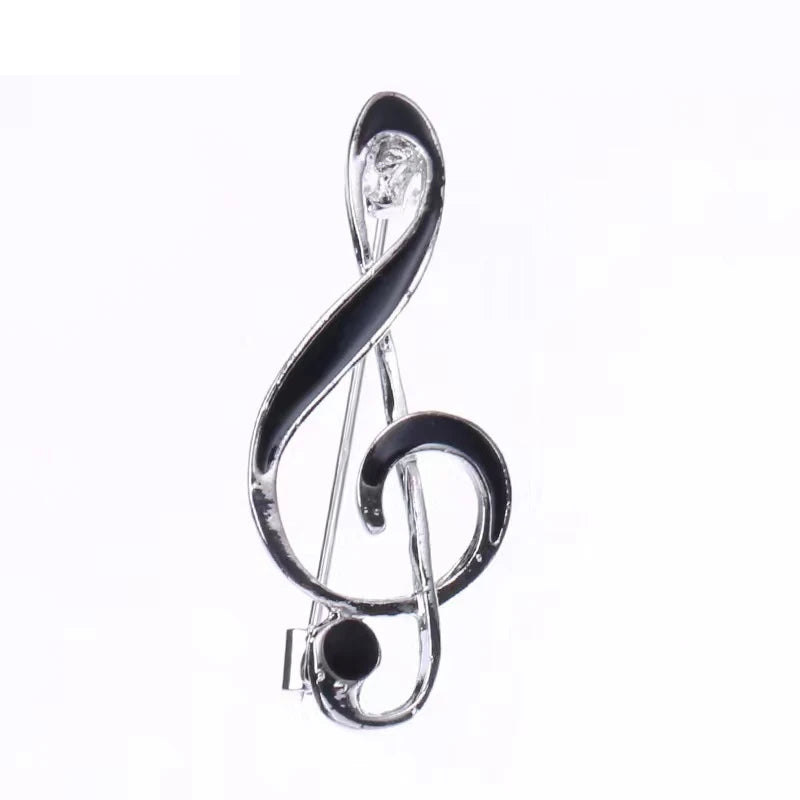 Black Enamel Treble Clef Brooch