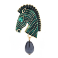 Enamel Zebra Head with Pearl-Look Drop Brooch