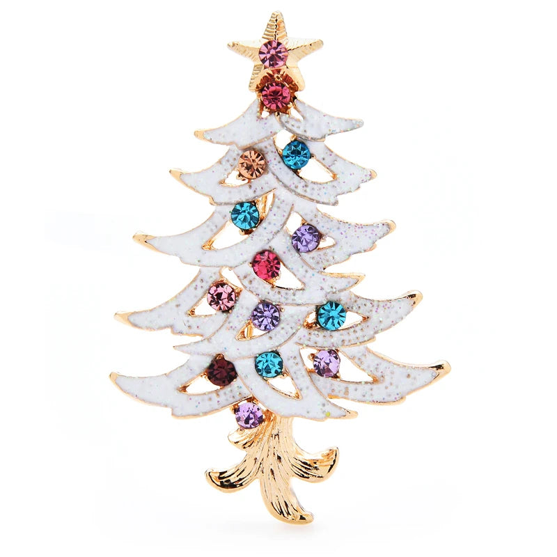 Enamel Christmas Tree with Colorful Jewels Brooch