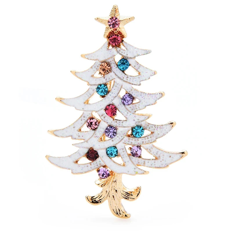 Enamel Christmas Tree with Colorful Jewels Brooch