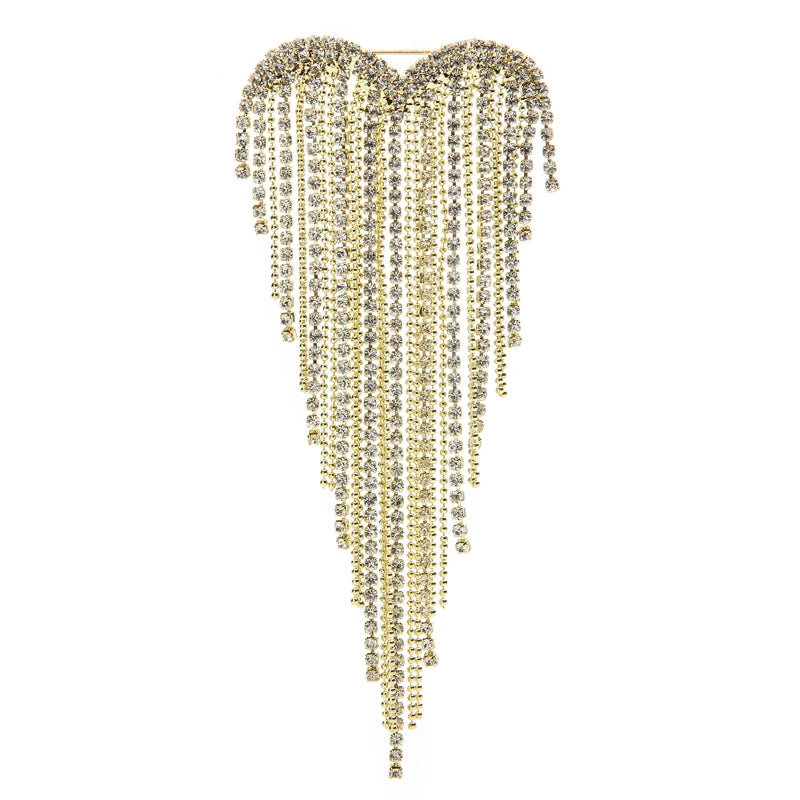 Jeweled Heart with Cascading Fringe Brooch