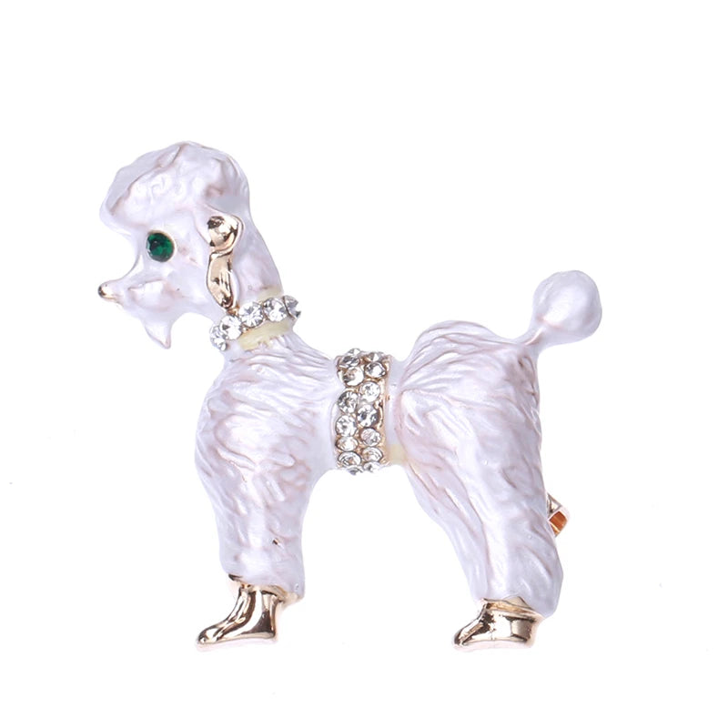 Enamel Poodle with Jeweled Collar Brooch