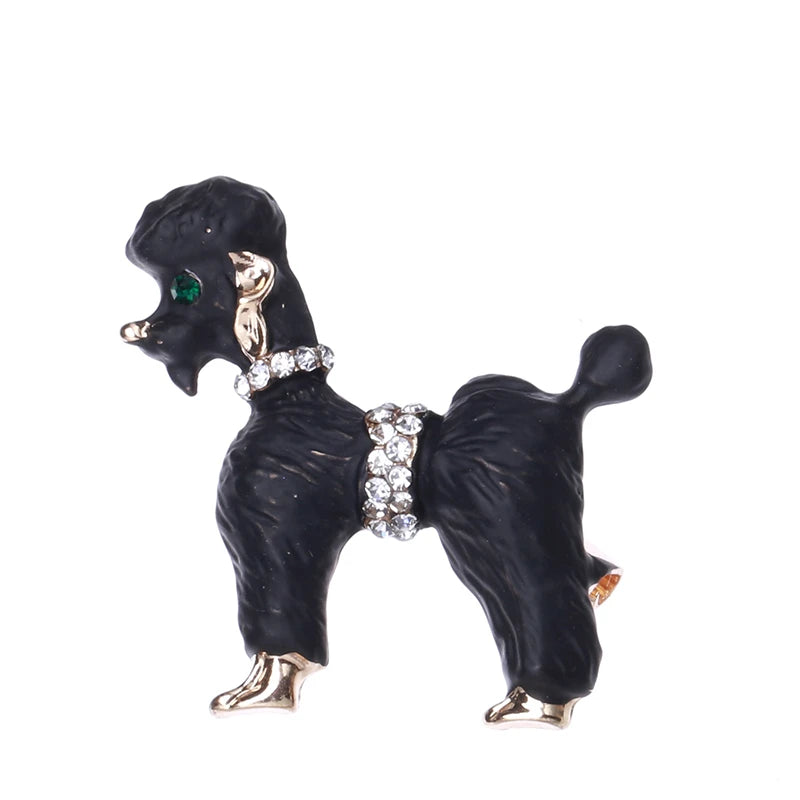 Enamel Poodle with Jeweled Collar Brooch