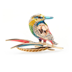Enamel Bird Perched on a Branch Brooch