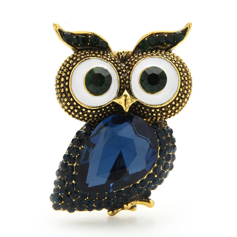 Big-Eyed Owl with Faceted Jewel Body Brooch