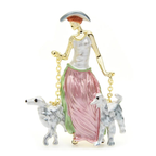 Elegant Lady Walking Two Dogs Brooch