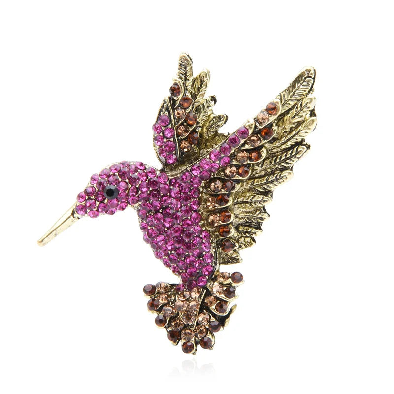 Vintage Jeweled Hummingbird in Flight Brooch
