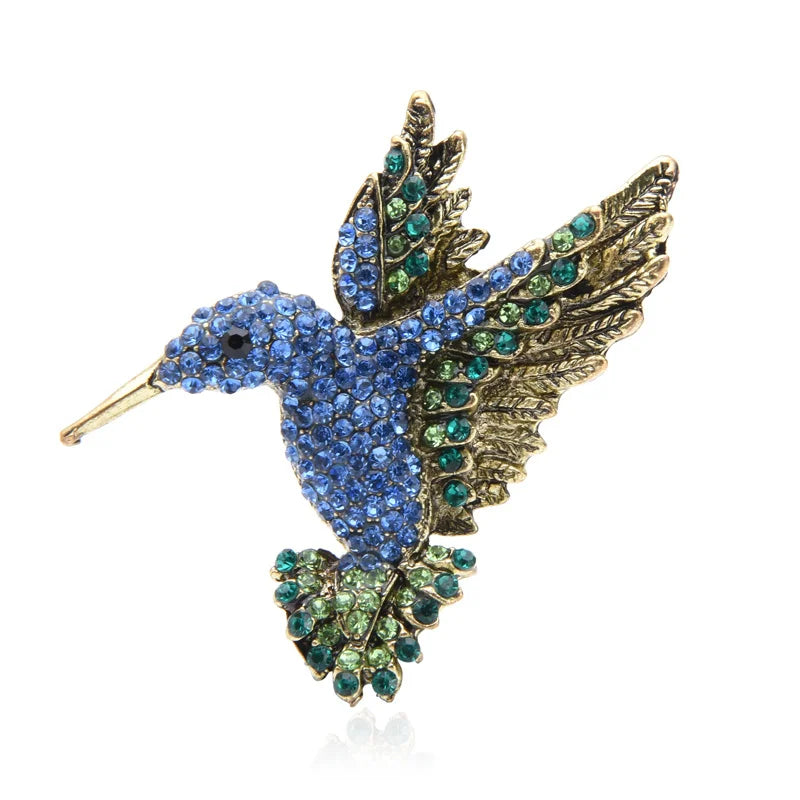 Vintage Jeweled Hummingbird in Flight Brooch