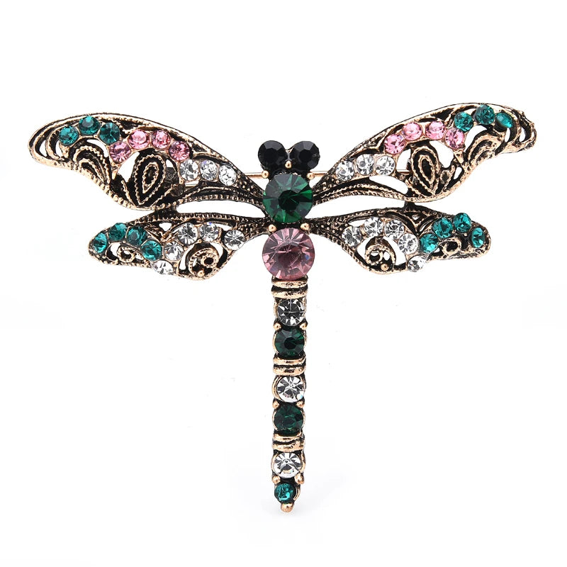 Ornate Vintage Jeweled Dragonfly Brooch