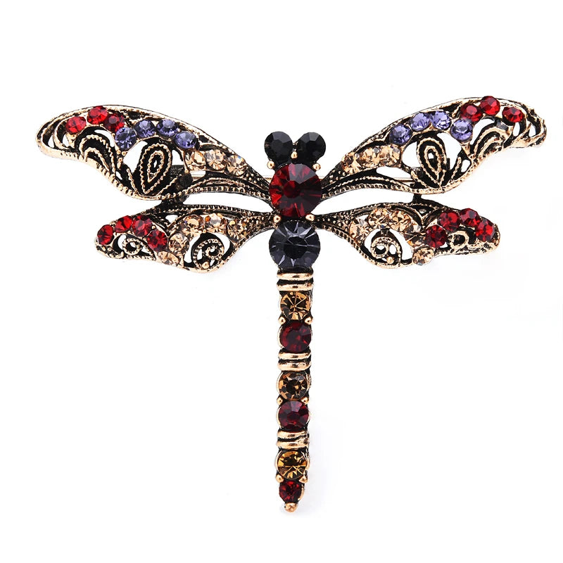Ornate Vintage Jeweled Dragonfly Brooch