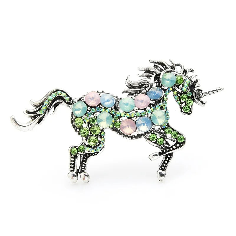 Jeweled Rearing Unicorn Brooch