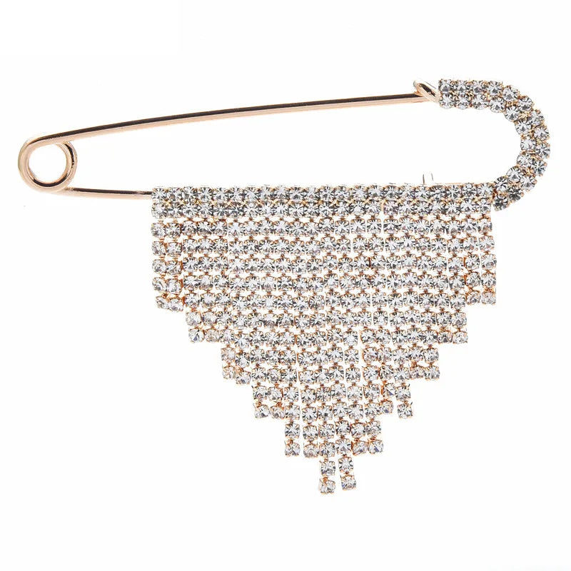 Jeweled Safety Pin with Cascading Fringe Brooch