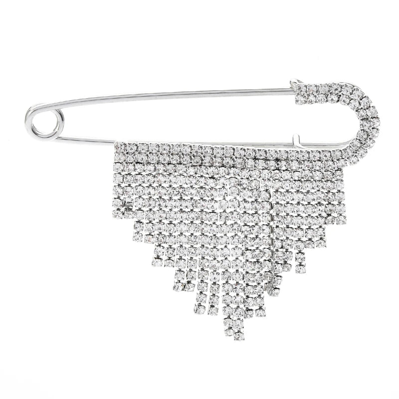 Jeweled Safety Pin with Cascading Fringe Brooch