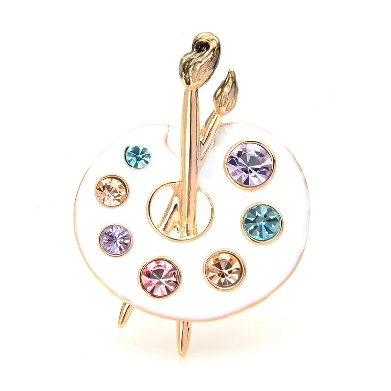 Enamel Artist Palette with Jeweled Paints Brooch