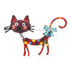 Playful Patchwork Enamel Cat Brooch