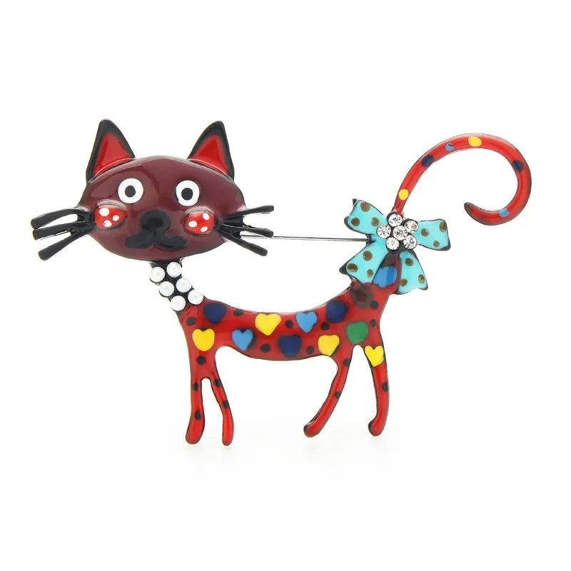 Playful Patchwork Enamel Cat Brooch