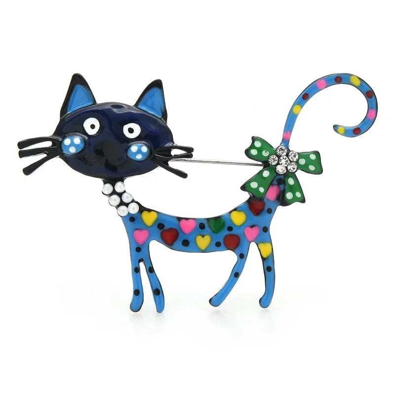 Playful Patchwork Enamel Cat Brooch