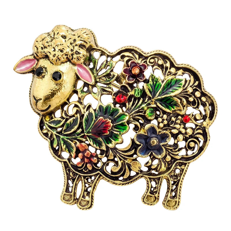 Vintage Floral Openwork Sheep Brooch