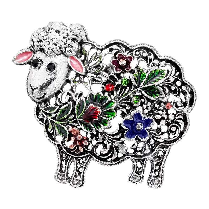 Vintage Floral Openwork Sheep Brooch