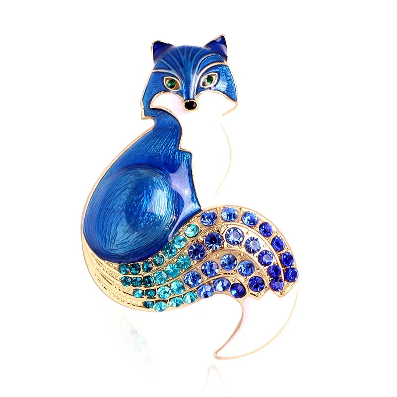 Enamel Fox with Rhinestone Tail Brooch