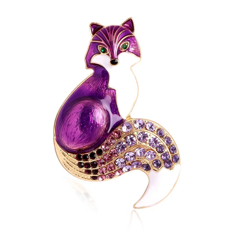 Enamel Fox with Rhinestone Tail Brooch