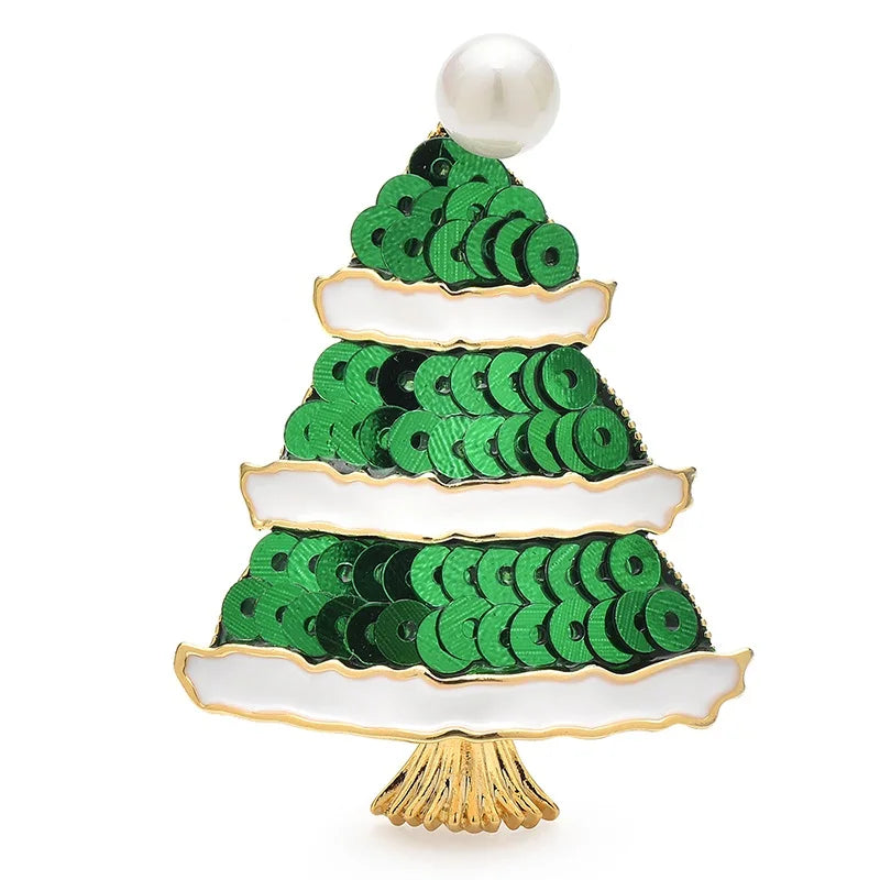 Green Sequin Christmas Tree with Pearl-Look Topper Brooch