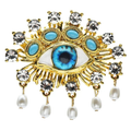 Jeweled Eye with Pearl-Look Drops Brooch