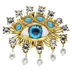 Jeweled Eye with Pearl-Look Drops Brooch