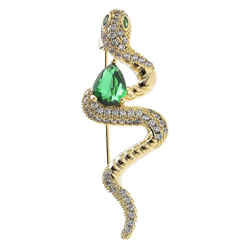 Coiled Snake with Green Teardrop Brooch