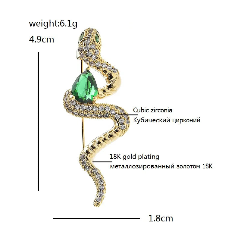 Coiled Snake with Green Teardrop Brooch