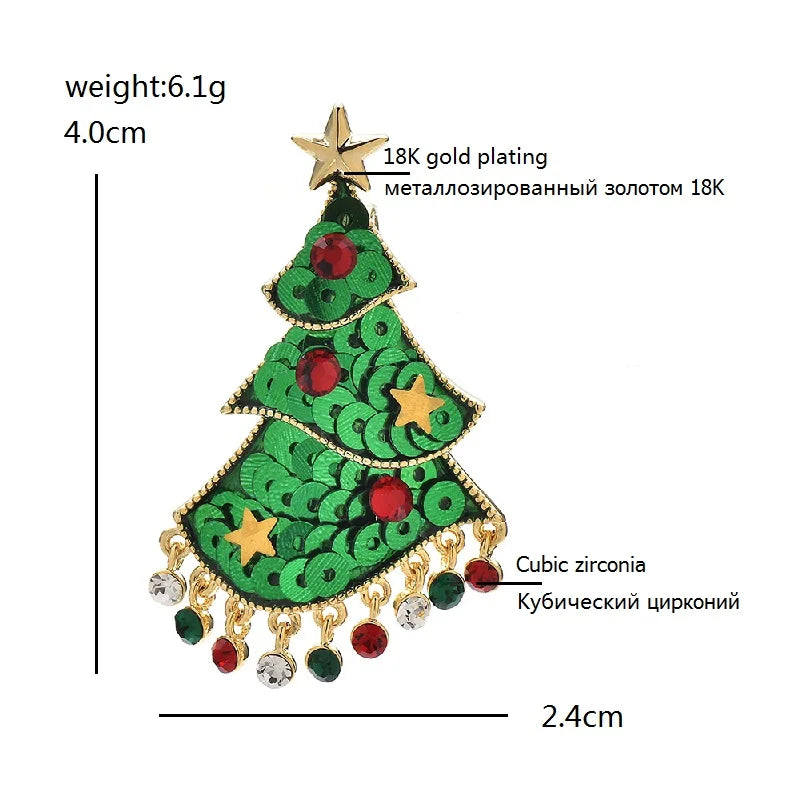Jeweled Festive Christmas Tree Brooch
