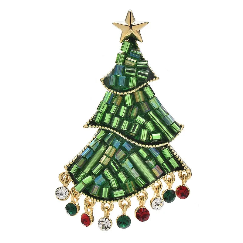 Jeweled Festive Christmas Tree Brooch