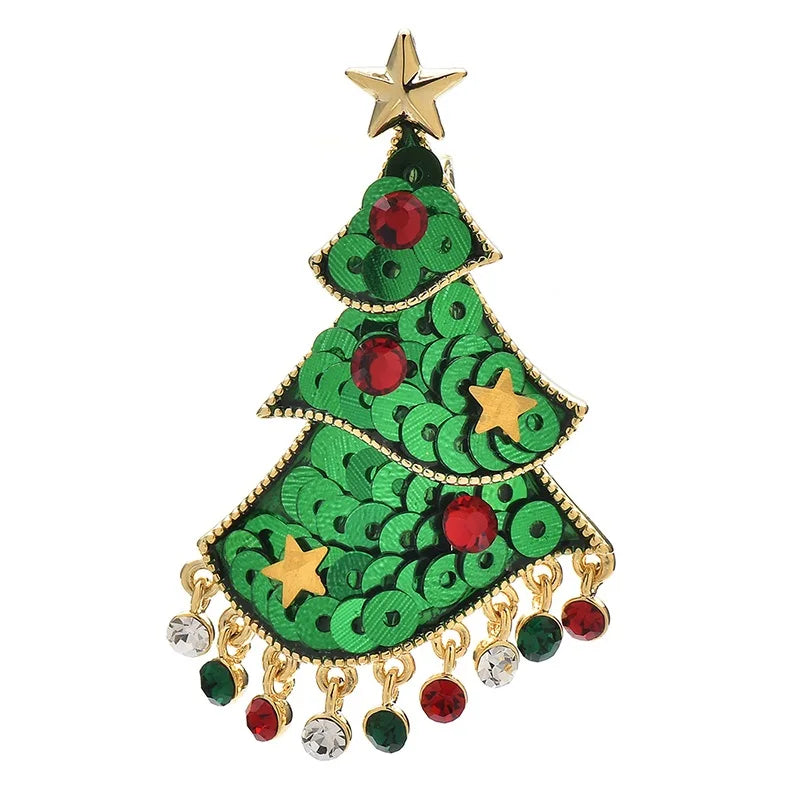 Jeweled Festive Christmas Tree Brooch