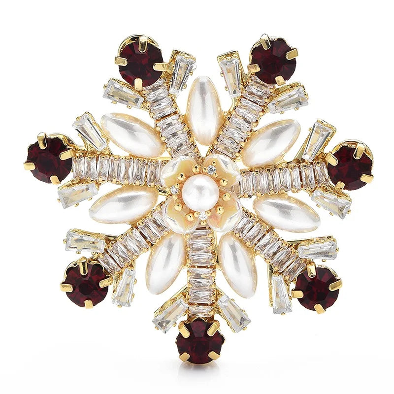 Pearl-Look Snowflake Flower Brooch