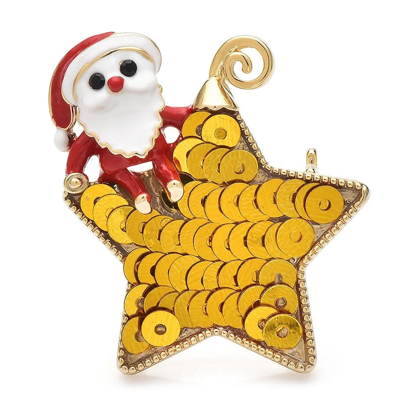 Santa Claus on Golden Star Brooch
