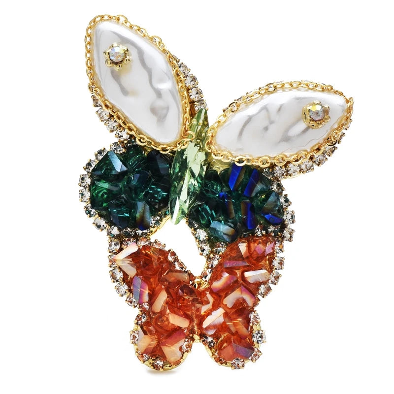 Pearl-Look Winged Jeweled Butterfly Brooch