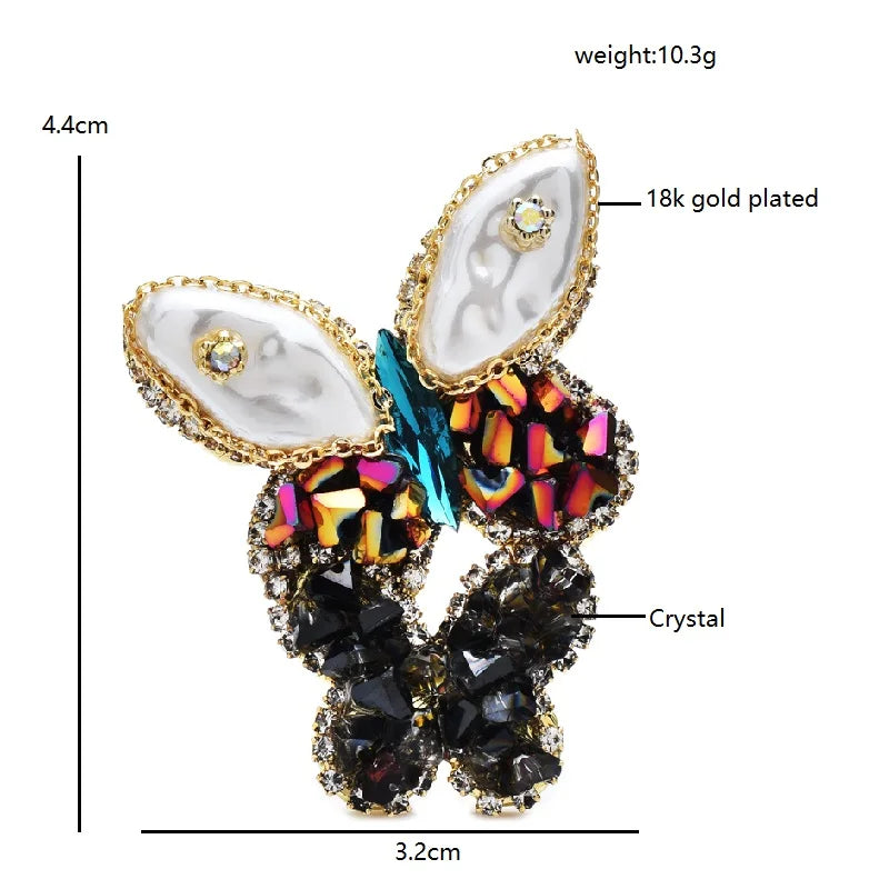 Pearl-Look Winged Jeweled Butterfly Brooch