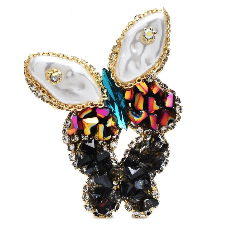 Pearl-Look Winged Jeweled Butterfly Brooch